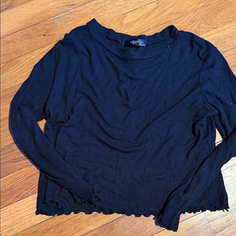 Aqua Black Long Sleeve Ribbed Top
